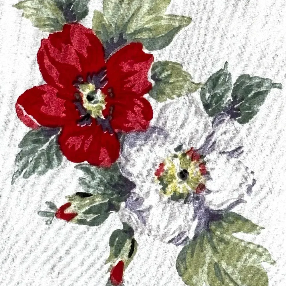 Printed cotton tablecloth floral lightweight white & colorful blossoms flowers